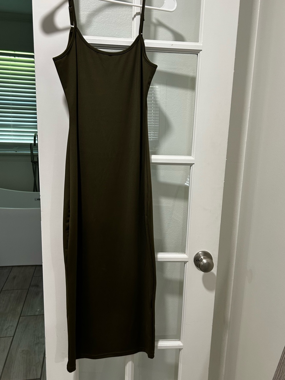 Women's Olive Slip Midi Dress - Sleek Strappy Design